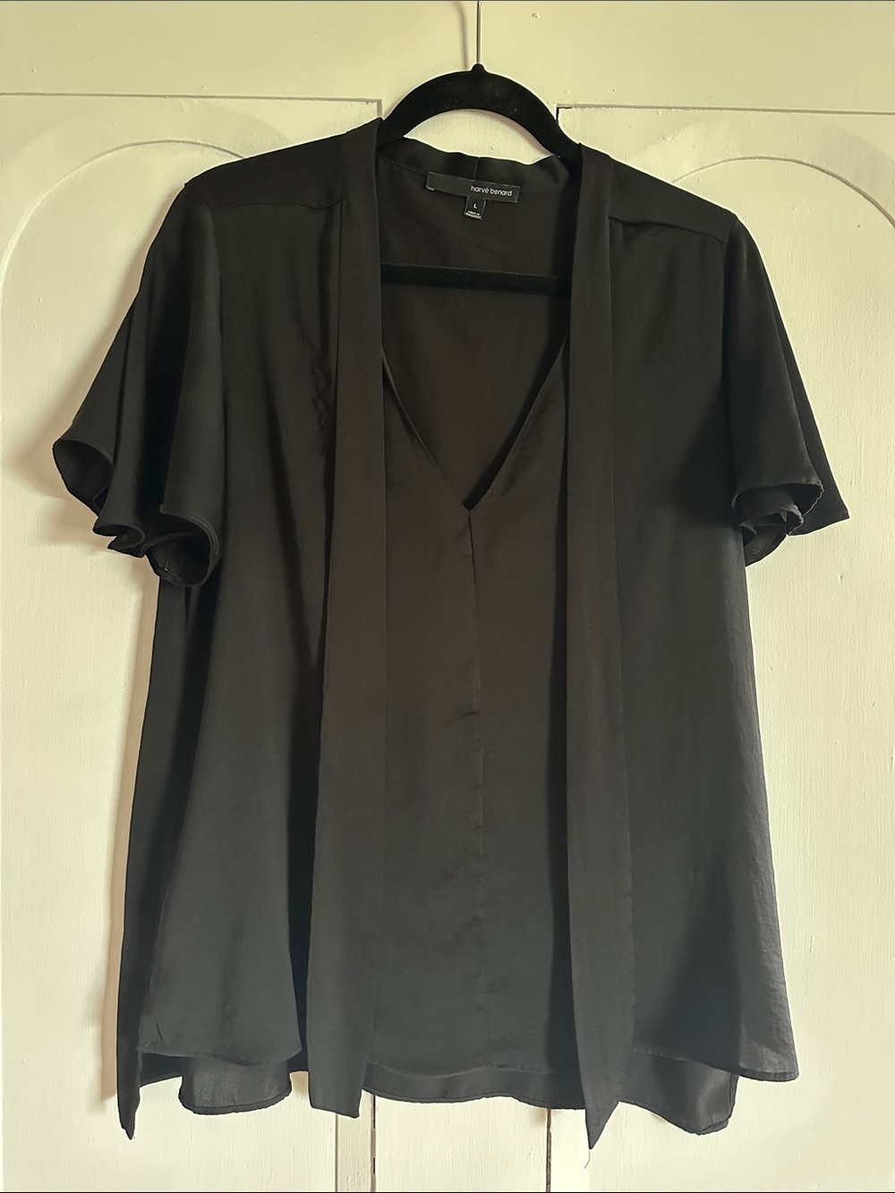 Harve Benard Black Short-Sleeve Top with Neck Tie Detail